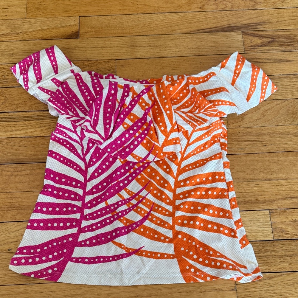 Trina Turk Pink and Orange Leaf Print Tankini top